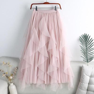 Yaz Uzun Maxi Etek Kadın FCute Yüksek belli Pileli Kawaii Tül Etek Örgü Gazlı Bez