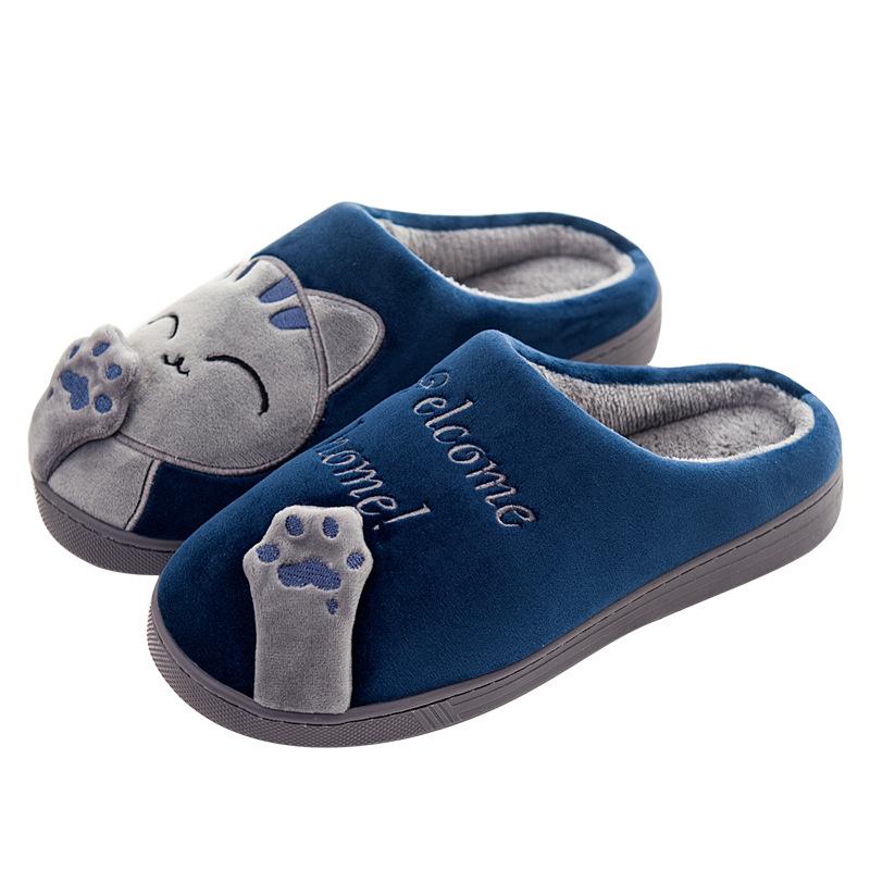 Winter Women's Cute Cartoon Closed Heel Velvet Slippers - Non-slip, Warm, Indoor Cotton Fur for Couples
