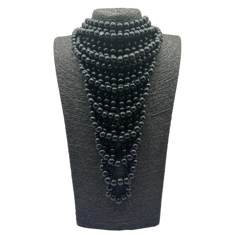 

New 2024 Bohemian Maxi Necklace for Women Party Jewelry Multi layer Wood Tassel Pendant Statement Choker Necklace Collar 36cm чёрный