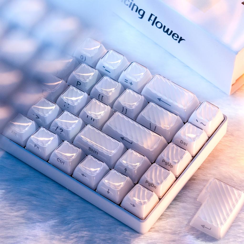 White Crystal OEM Profile Custom Keycaps 136 Key Set Keys Compatible for Mechanical Keyboards US Layout White Jelly-XVX Side-Engraved