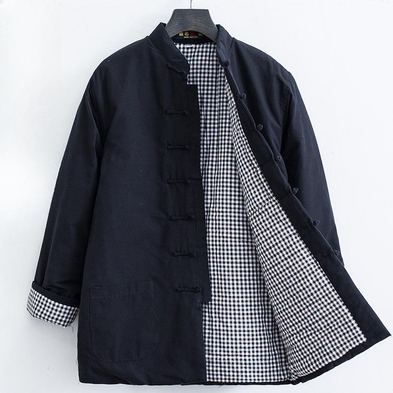 

Зимова бавовняна чоловіча куртка в стилі Тан, китайський стиль, комір-стійка, куртка на кнопках, утеплена куртка, потовщена для збереження тепла XL чорний