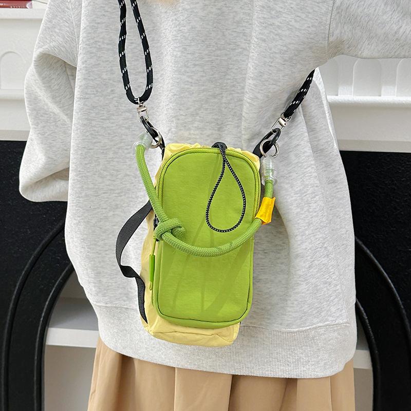 Mini Crossbody Bag Women Nylon Color Block with Drawstring for Sport Fashion Lovers A1