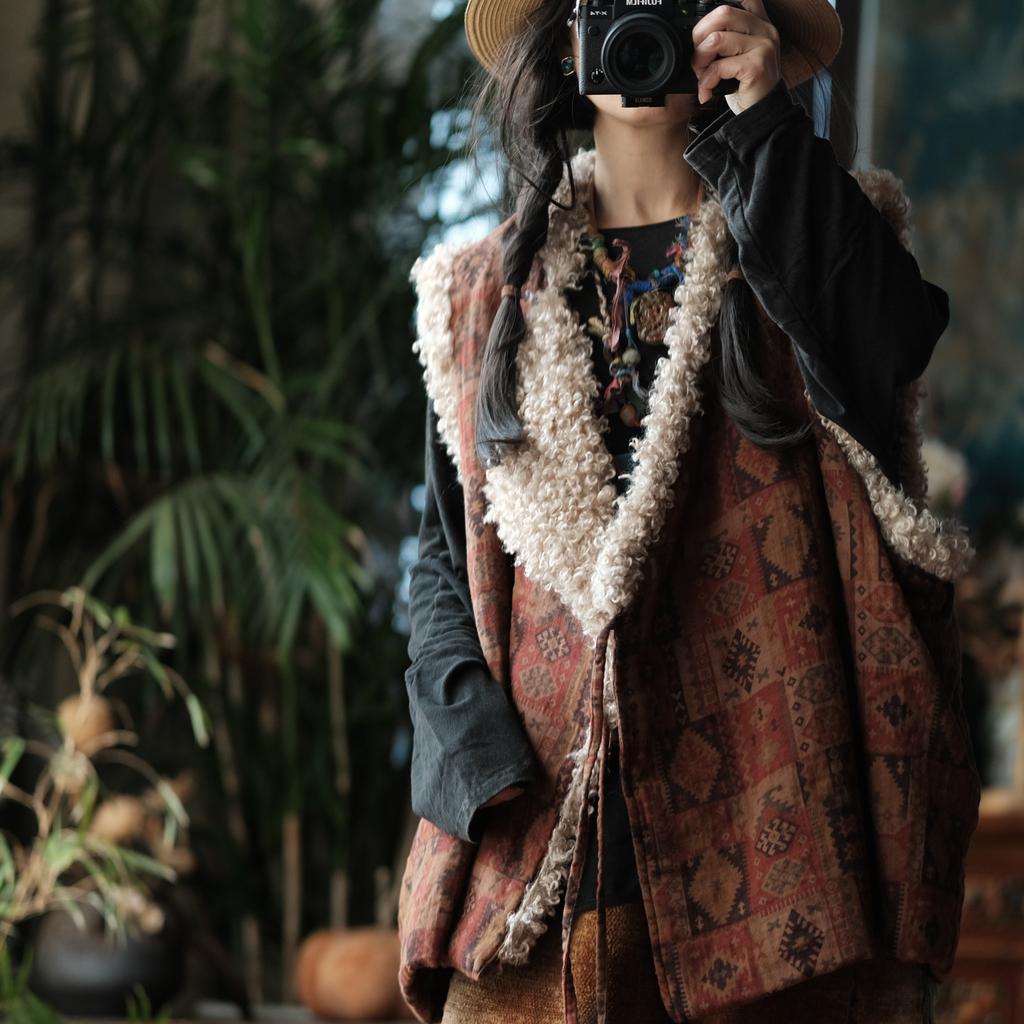 Johnature Women Vintage Print Floral Vests Coats Spring Chinese Style Warm Belt Female Coats