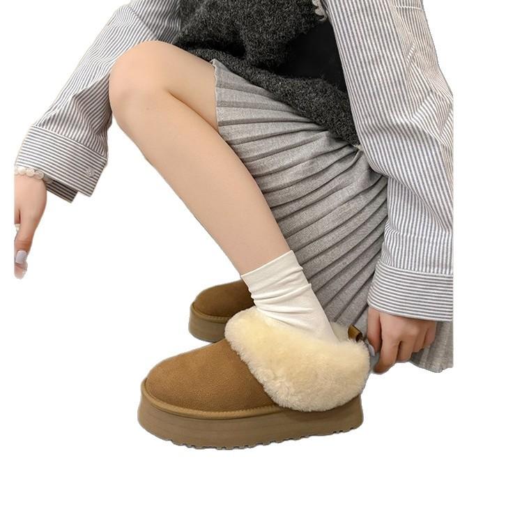 Thick-soled Low-top Snow Boots Women's Fur Integrated 2025 New One-pedal Fluffy Winter Thickened Cotton Shoes
