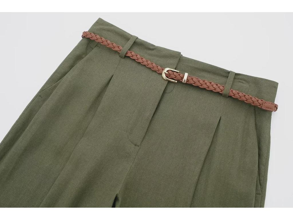 2024 Καλοκαίρι Ευρωπαϊκό & Αμερικάνικο Στυλ Ψηλόμεσο Λινό Μίγμα Ρετρό Ίσιο Παντελόνι για Γυναίκες