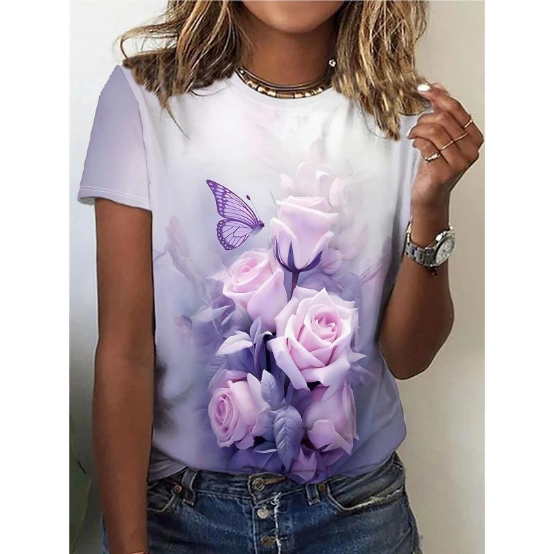 Summer Flower 3D Print T-shirts Women Streetwear Comfortable Daily Fashion Casual Short Sleeve O-neck T-Shirt