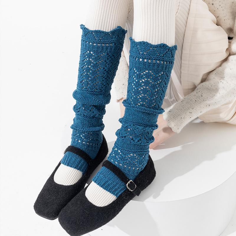 Boots Still Cotton Socks Cover Relief Hollow Warm Knitting Retro Gray Heavy Industry Long Tube Stack Calf Leg Cover