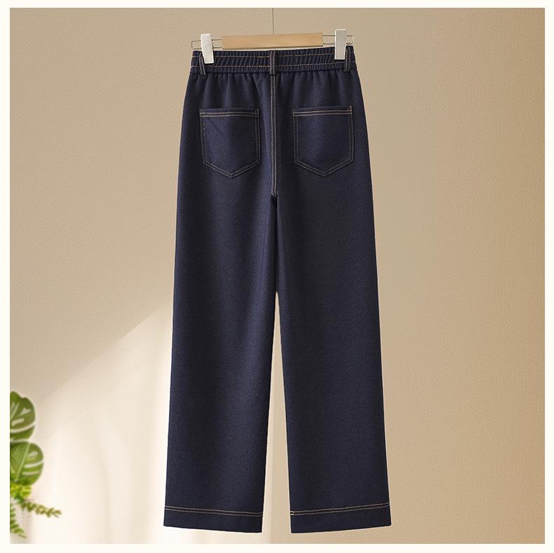 High-Waisted Elastic Denim Wide-Leg Pants for Middle-Aged Women – Stylish and Drapey