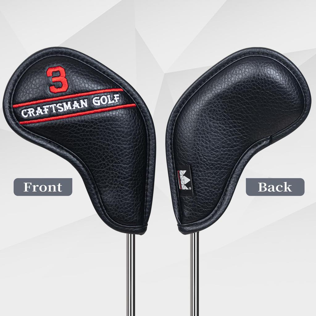 Golf Iron Covers Magnet Wedge Covers Club Head Covers Set Colorful Numbers 12pcs Black Synthetic Leather (3-9, Pw, Aw, Sw, Lw2)