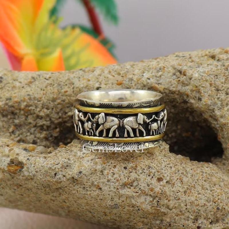 Men'S Ring Hip-Hop Elements Simple Retro Elephant Pattern Luxury Personalized Ring Old