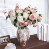 Simulated flowers with 3 heads of burnt roses, home decor, wedding photography props, vintage autumn colors, multi headed fake flowers
