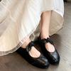 Spring New Ballet Shoes Women's Round Head Bow Pearl Mary Jane Shoes Metal Buckle Commuter Dating