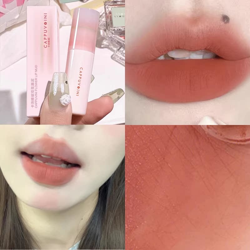 Spring Tulips! Matte Lip Mud and Lip Glaze in Nude Colors, Peach Pink, Non-Stick Cup Lipstick