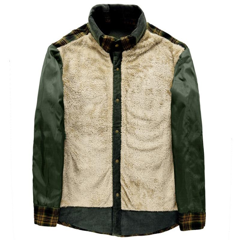 Men's Winter Warm Shirts Coats Plaid Thickened Fleece Jacket Fashion Windproof Stand Collar Shirt Men