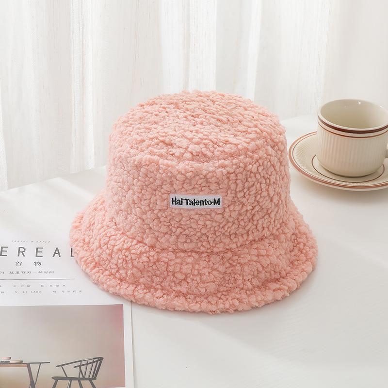 2021 Hat Children Korean Edition Trendy Lamb Wool Letter Fisherman Warm Small Face Internet Celebrity Versatile Pot One size fits all розовый
