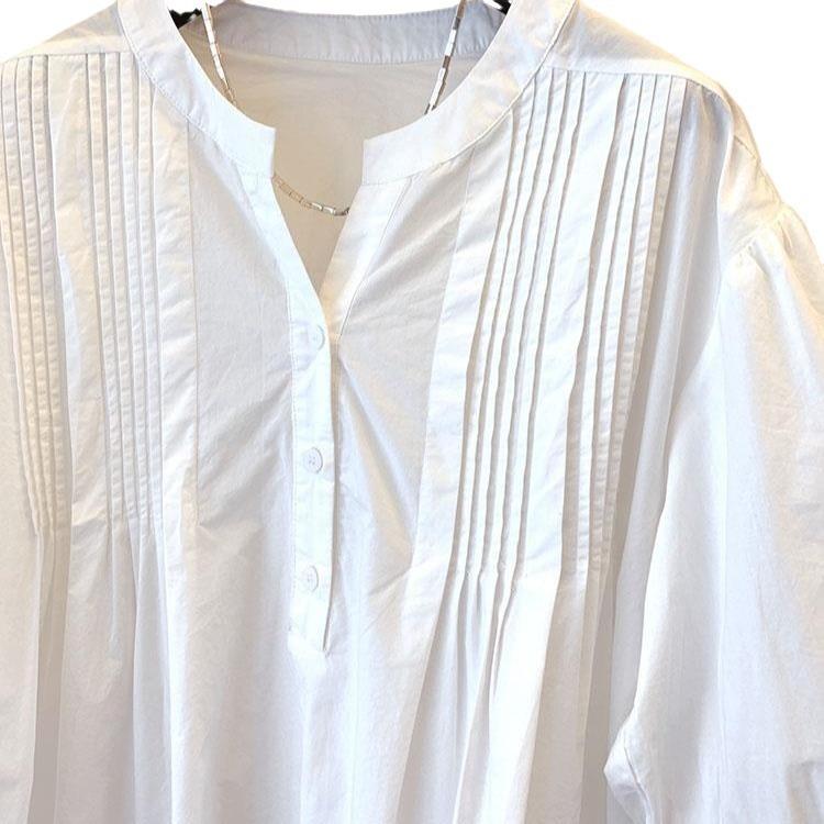 Korean version of loose Japanese casual shirt pleated bubble sleeves cotton short-sleeved doll shirt top women