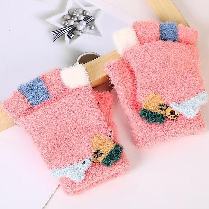 

Детские бархатные утолщенные милые мультяшные плюшевые шерстяные студенческие теплые и морозостойкие противоскользящие полупальцевые штампованные студенческие перчатки average size