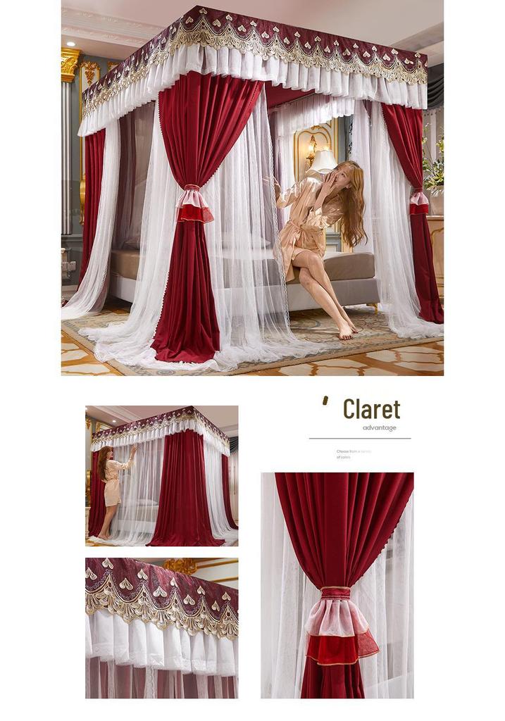 Double Layer Blackout Curtain Mosquito Net with Stainless Steel Bracket - Floor-Standing Design
