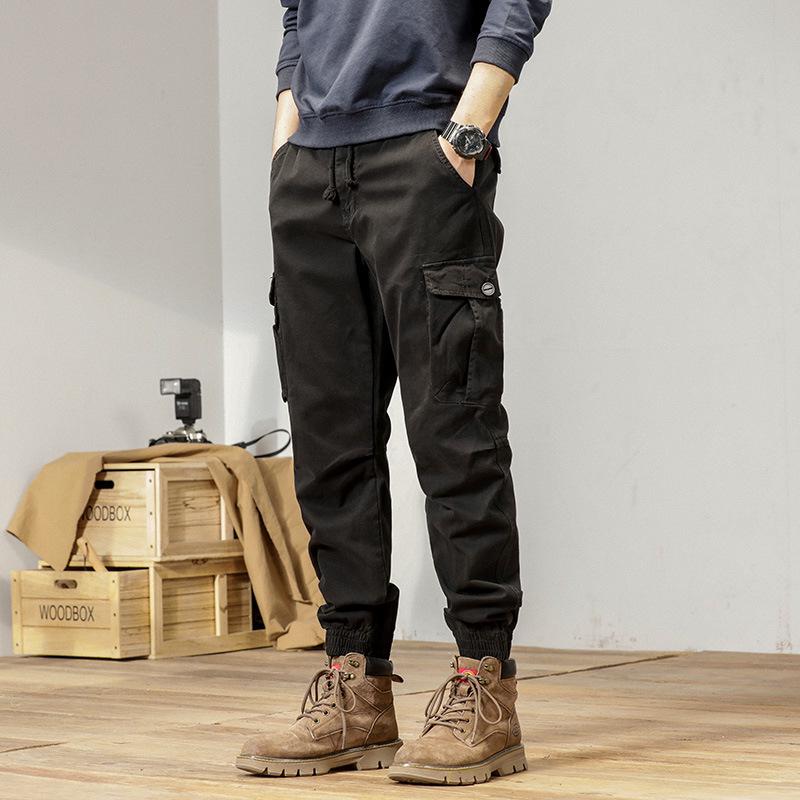 Mens High-Quality Thickened Cotton Work Pants with Multi-Pockets and Cuffed Design for Spring and Autumn