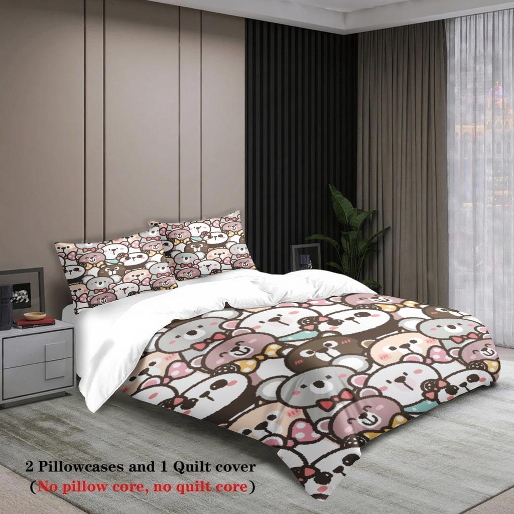 3pcs 100% Polyester Cute Bear Bedding Sets 3D Printed Cartton Animal Pattern Single Twin Queen King Size Duvet Cover Sets