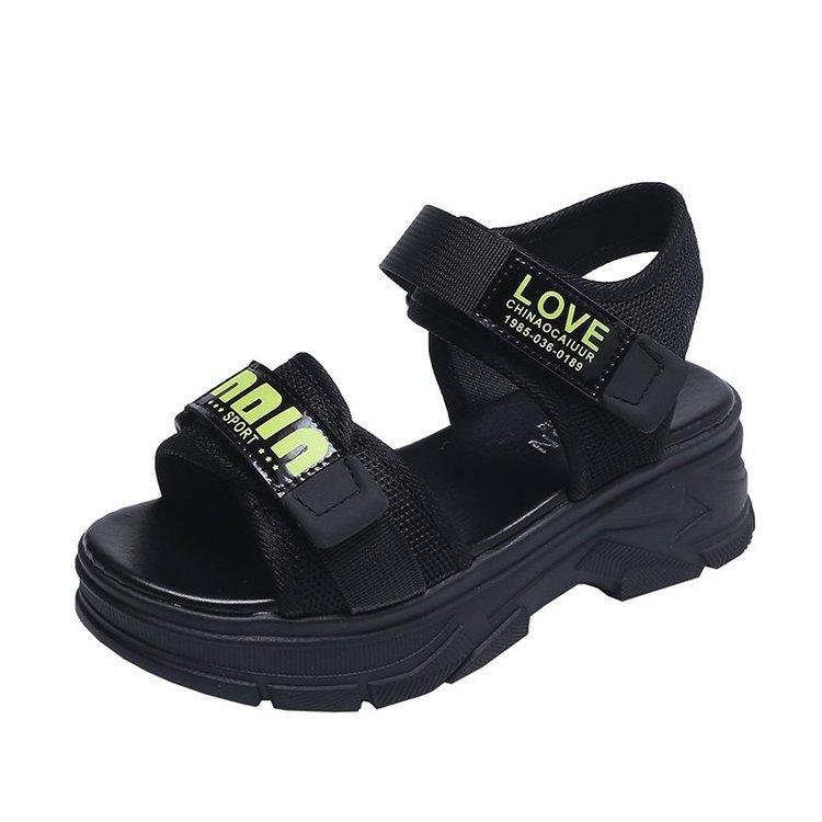 

2025 летняя новая женская обувь импортная торговля женские босоножки на толстой подошве спортивный стиль односимвольный открытый носок липучка 40