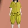 Chic Women's Plus Size Summer Two-Piece Set: Loose Short Sleeve T-shirt and Capris.