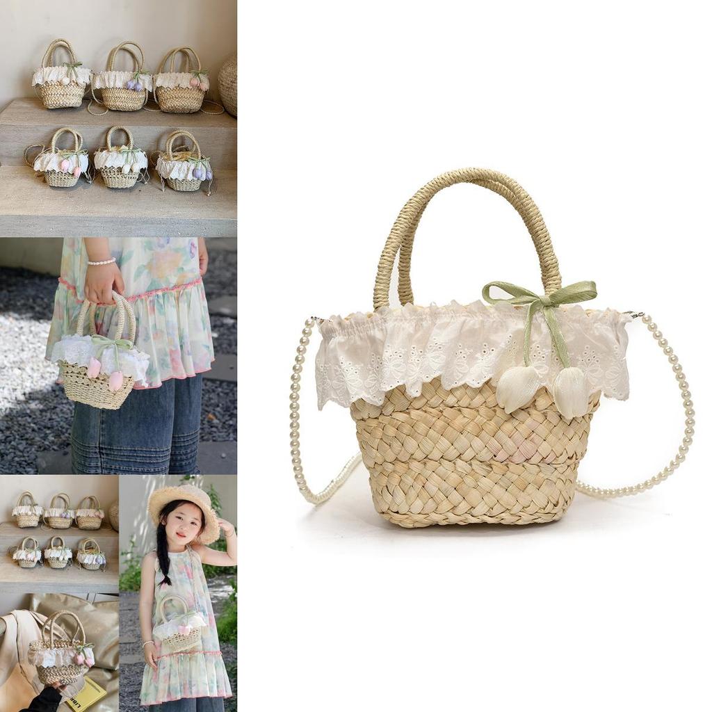 Summer Woven Straw Bag For Kids With Cotton Lining For Beach And Vacation Use