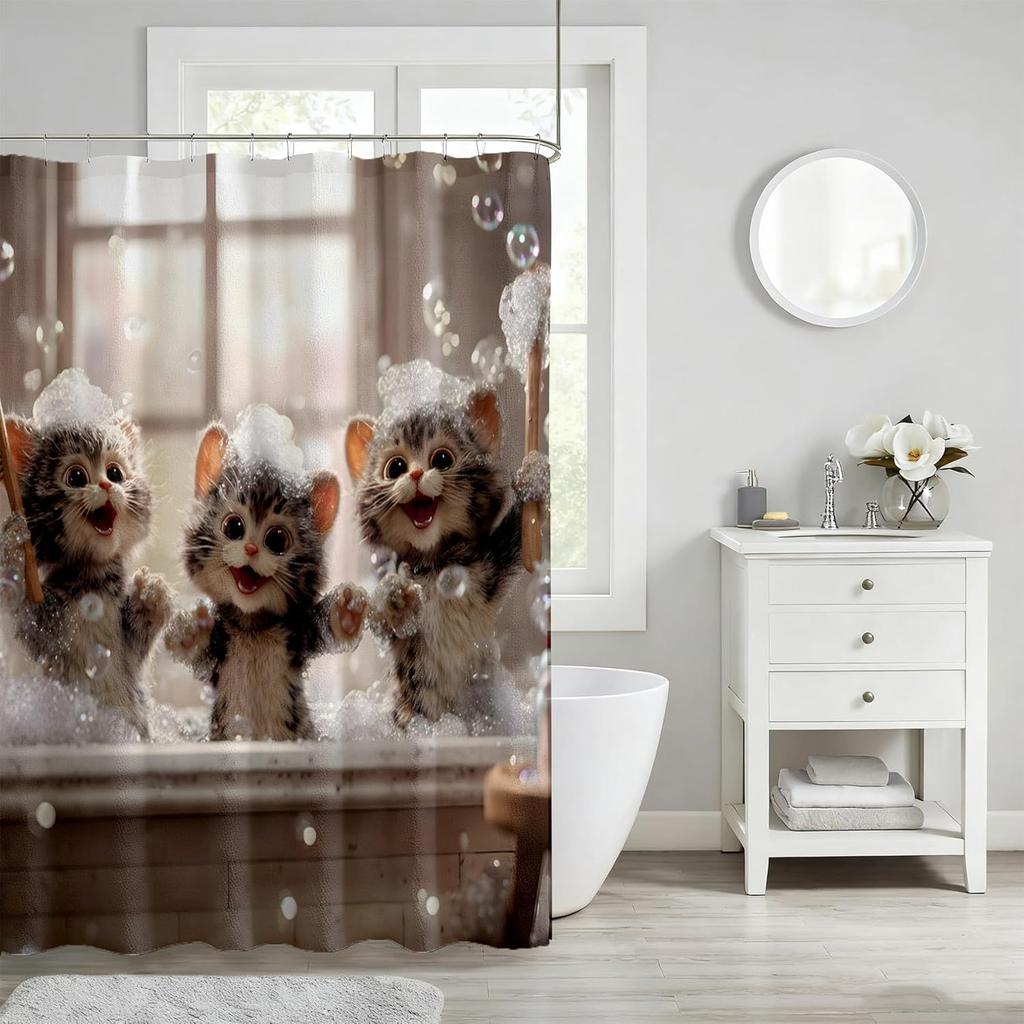 Cute Vintage Aesthetic Shower Curtains, Modern Waterproof Bath Curtain, Fabric Cloth Shower Curtain for Bathroom Decor, Brown