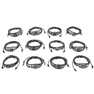 12pcs Zodiac Bracelet Multilayer Woven PU Leather Bracelet Decorative Lightweight Cuff Braided