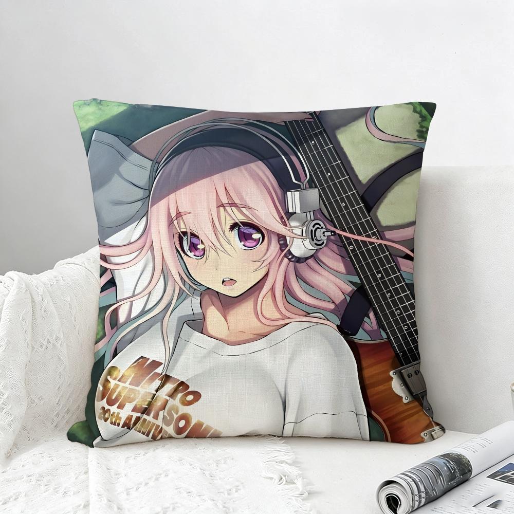 Game Super Sonico Cushion Cover Natural Linen Pillowcase Set AllinOne Decor for Sofa Bedroom Chair
