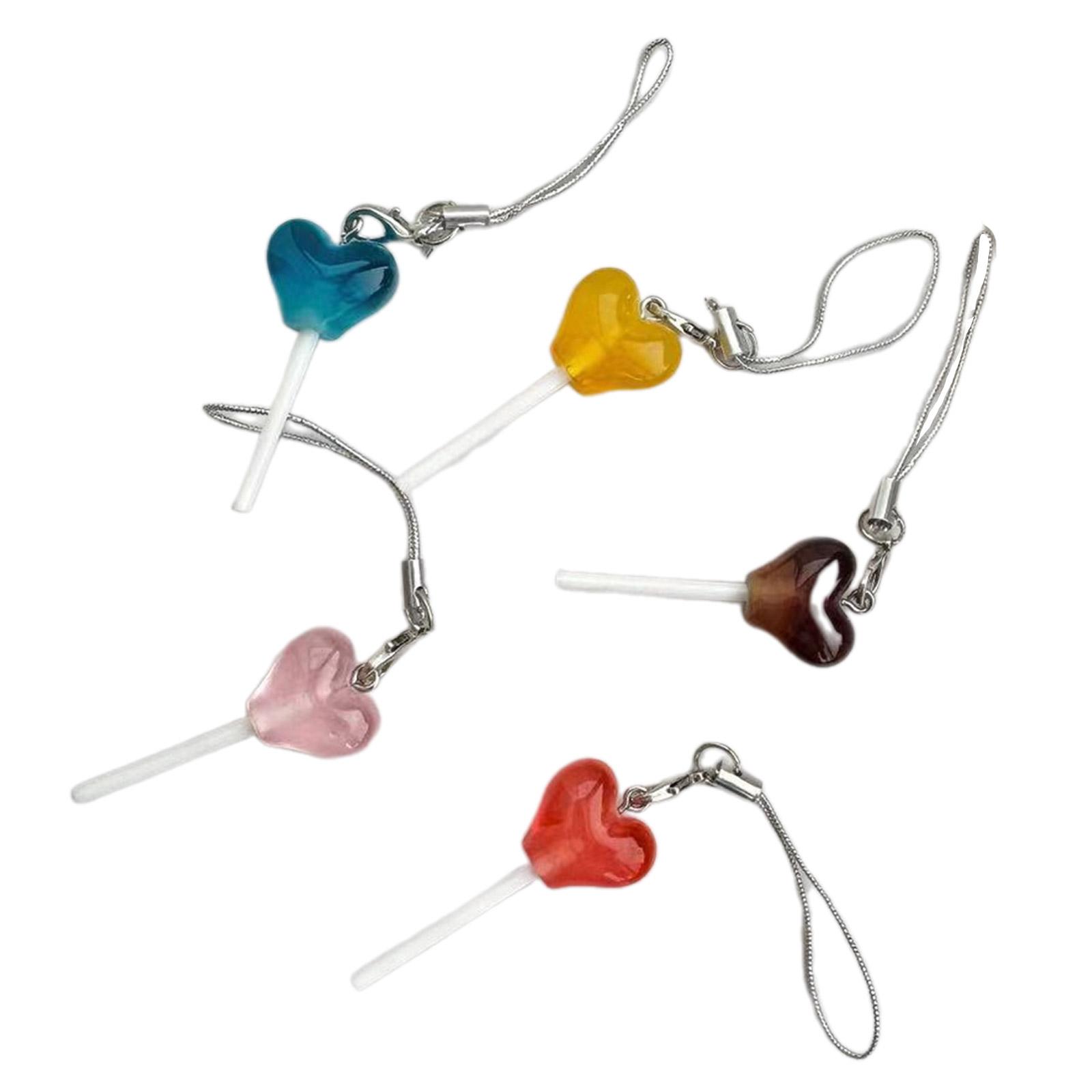 

Set of 5 Two Tone Heart Lollipop Keychains Assorted Color Candy Pendant Keyring Acrylic Bag Charm for Girls and Kids