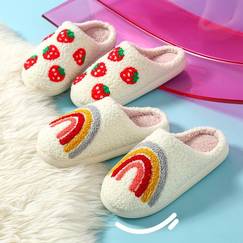 Mushroom smiley face cotton slippers women's winter indoor home soft bottom non-slip couple pattern fruit love cotton mop
