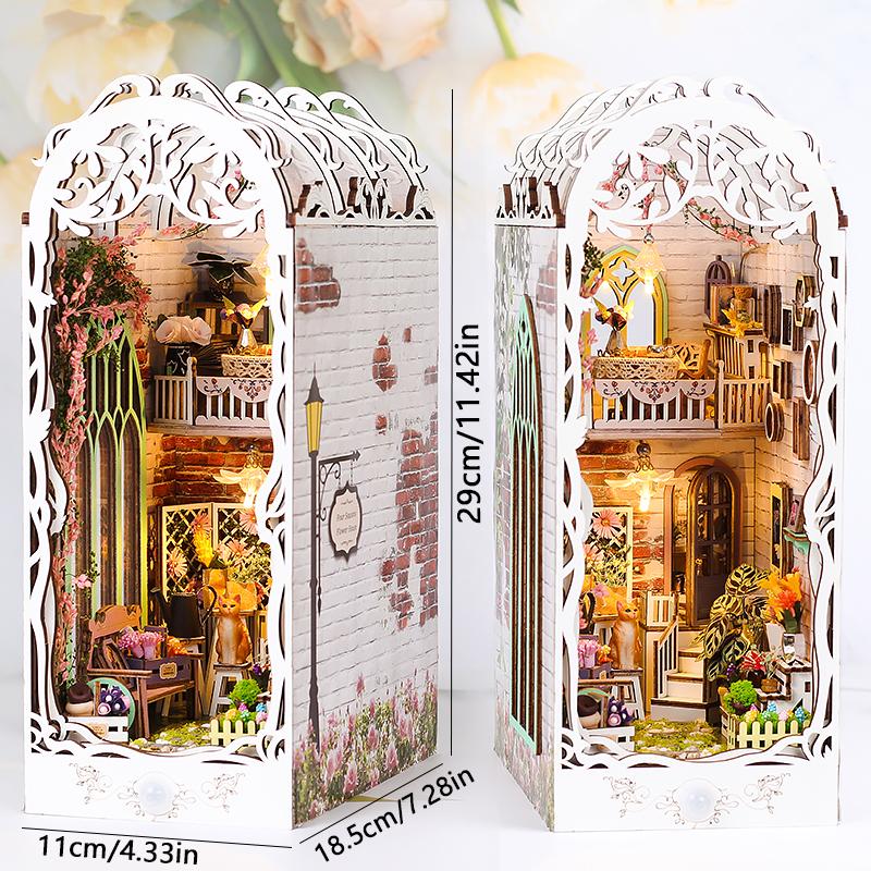 DIY Book Nook Kit Miniature DollHouse 3D Wooden Puzzle Home Decoration Bookshelf Bookend With LED Light Toy For Christmas Gifts