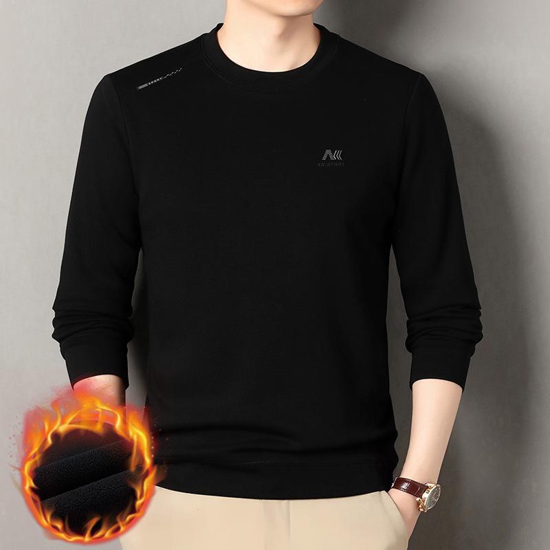 Men's Fleece-Lined Long Sleeve Wool Sweater - Casual Loose Fit, Autumn/Winter Style