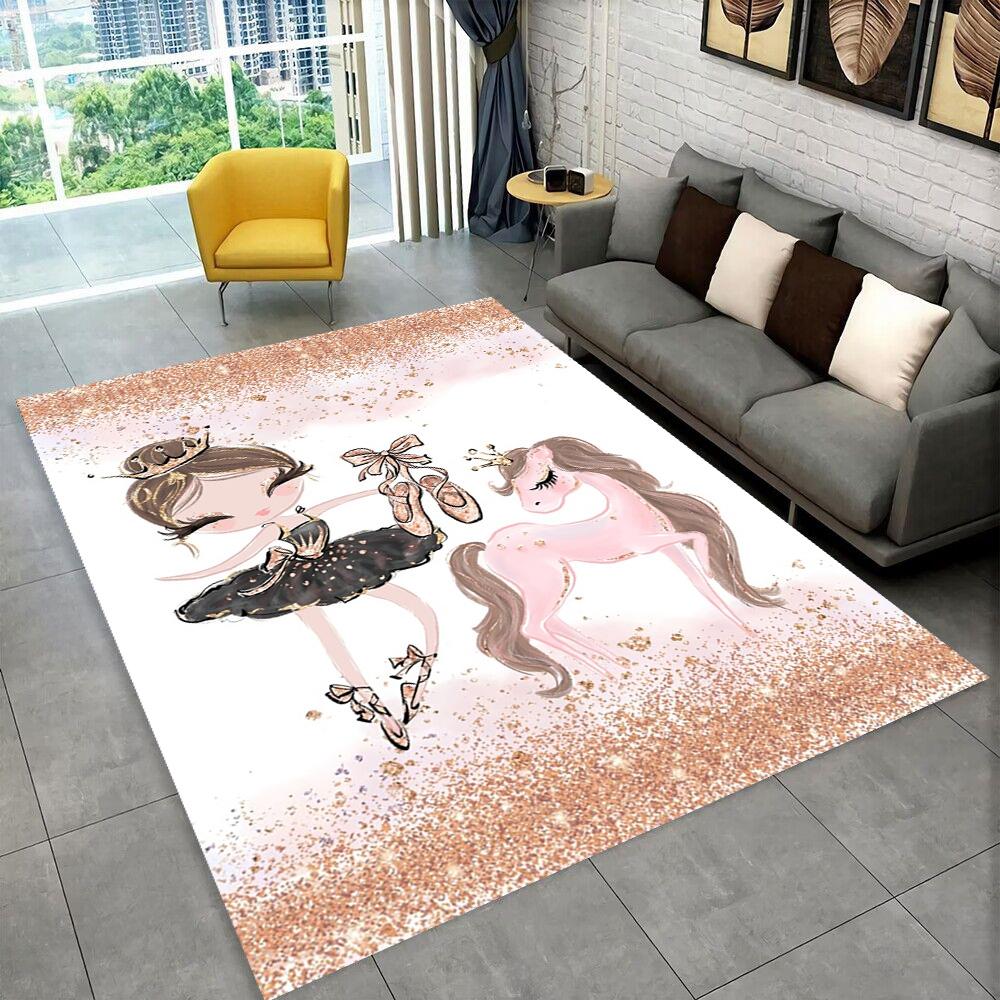 Simpatica ragazza ballerina ballerina cartone animato, tappeto per la casa, soggiorno, camera da letto, divano, zerbino, tappetino antiscivolo per bambini
