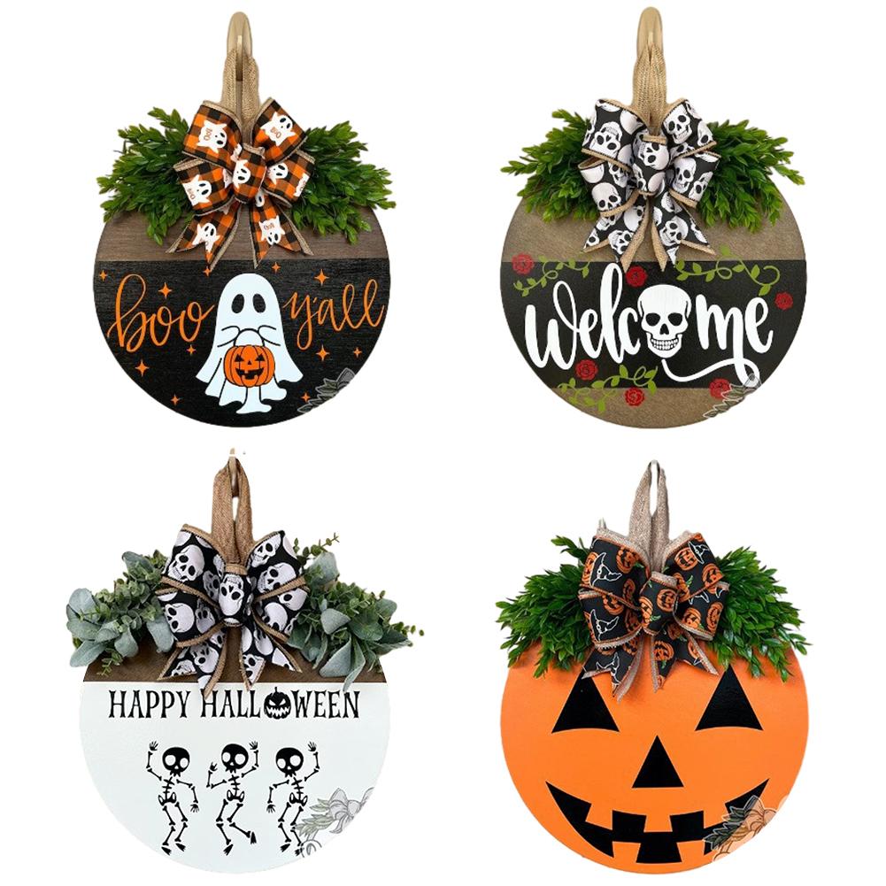 Halloween Backyard Door Hanger Round Door Decor Plaques Wooden Exquisite for Courtyard Fence