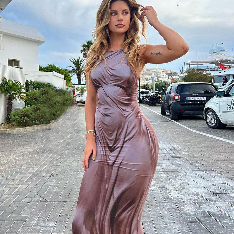 Long Dress Summer Close-fitting Halter Skirt Print Slim Sexy Dress