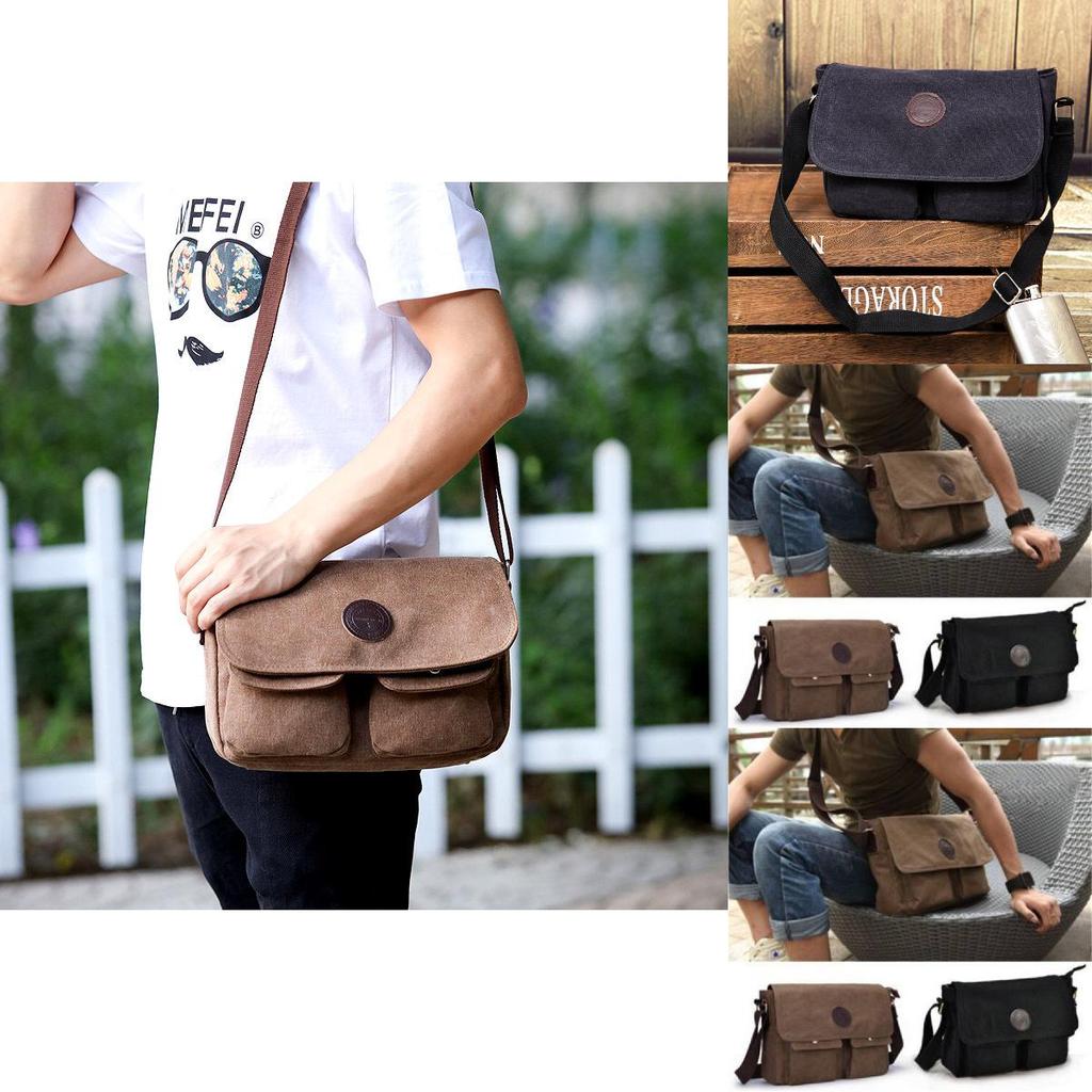 Retro Mens Canvas Messenger Bag With Adjustable Strap For Business Travel