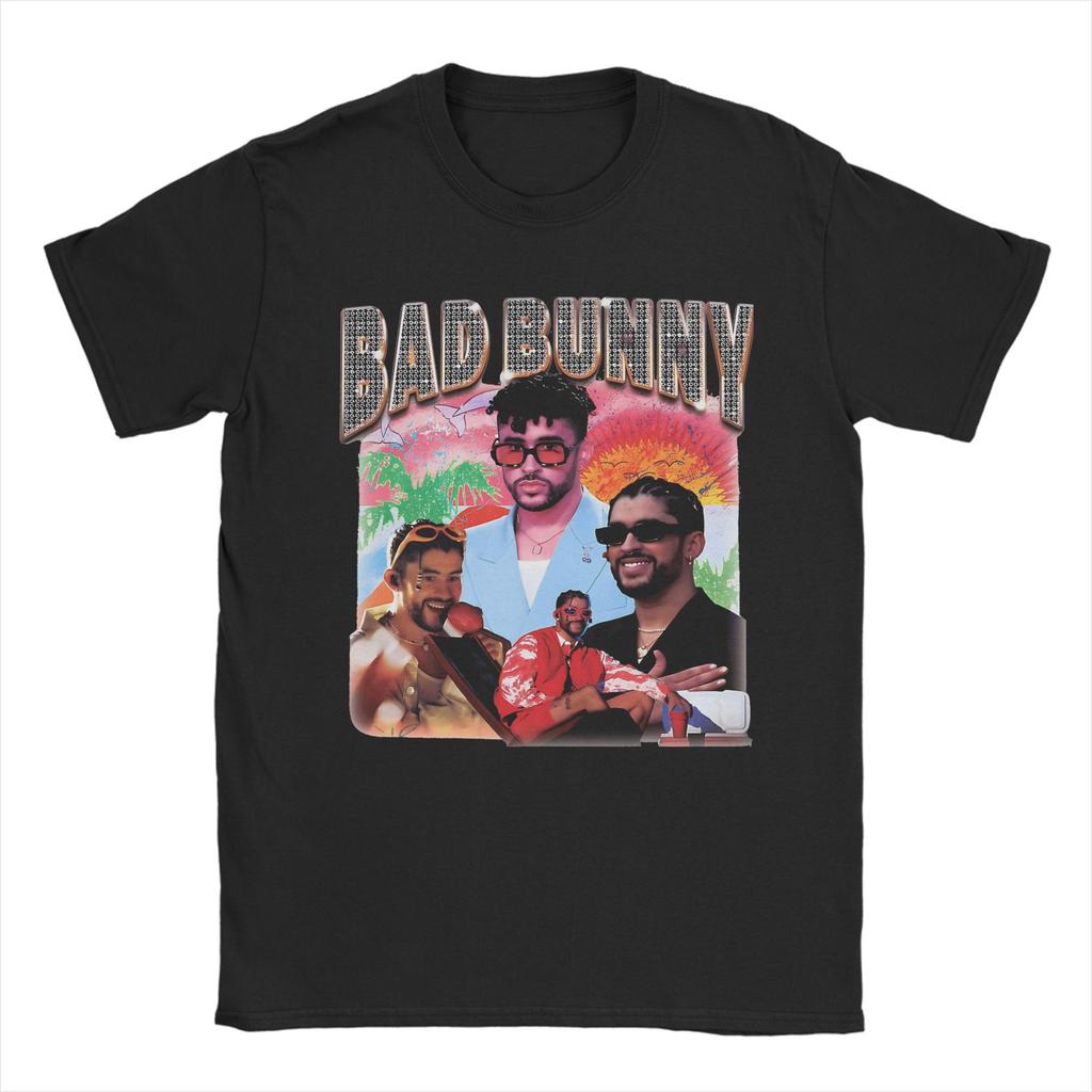 Vintage Bad Bunny T Shirts Unisexs  Pure Cotton Fun TShirt Crewneck  Tees Short Sleeve Clothing Classic