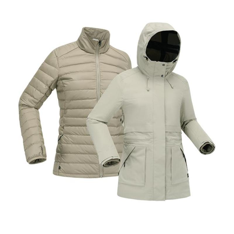

Decathlon Однотонная куртка средней длины 3-в-1 с капюшоном женская мелово-серая M