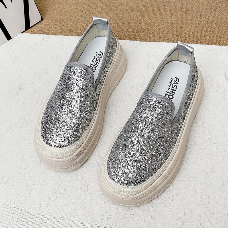 Sequin fisherman platform loafers women's 2025 spring new lazy one-pedal breathable fashion casual single shoes women