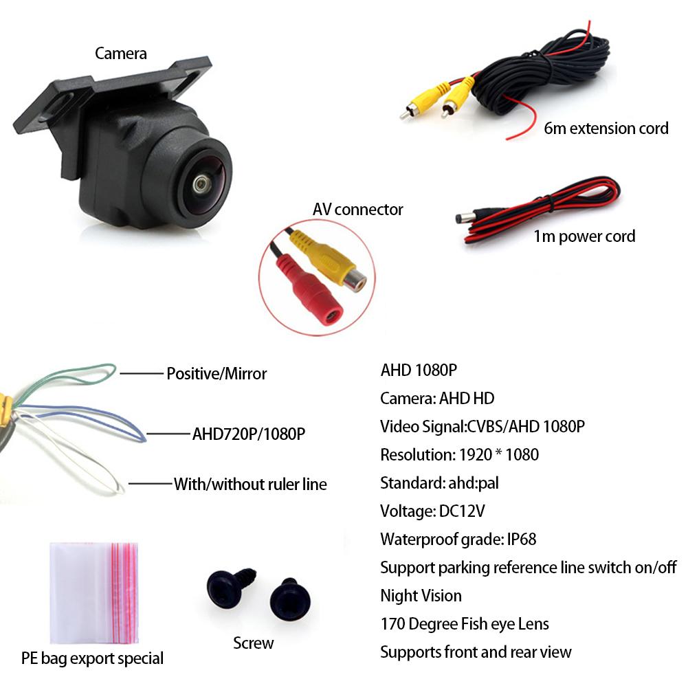 

Универсальная автомобильная камера заднего вида, водонепроницаемая HD-камера заднего вида с ПЗС-матрицей и объективом FishEye, ночное видение AHD 1080P