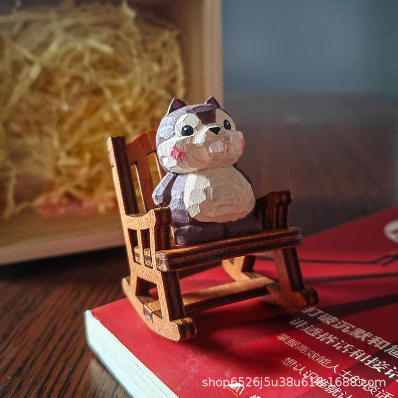 Handmade Solid Wood Carving - Cute Pet Ornament for Home or Office Decor