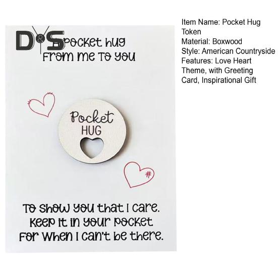 Pocket Hug Love Heart Token Decoration with Greeting Card Wooden Little Heart Sign Ornament Friends Family Birthday Anniversary Inspirational Gift