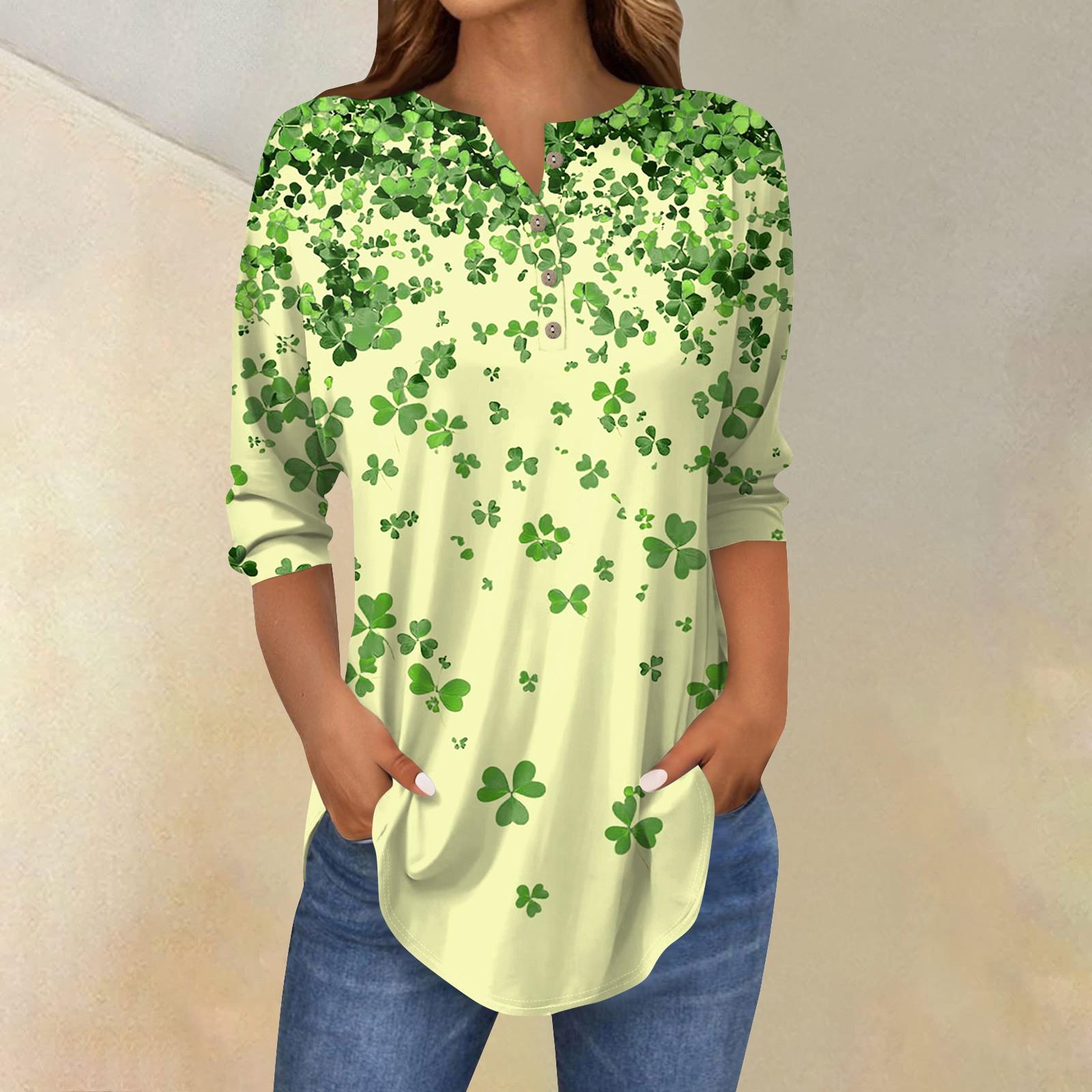 

Женские топы с рукавами 3/4, летние футболки с принтом и V-образным вырезом, повседневные базовые футболки, рубашки на пуговицах, туники, топы St. День Патрика XL жёлтый