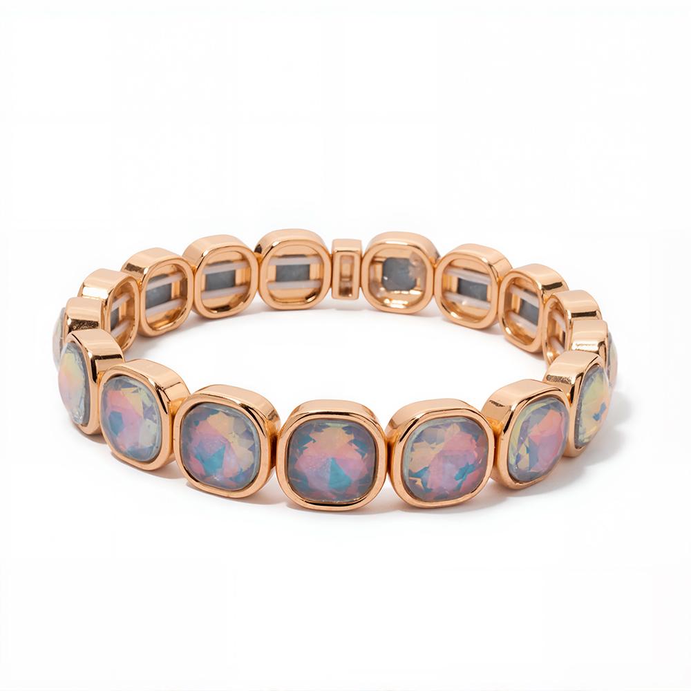 New Design Colorful 12mm Rhinestone Women Bracelet Enamel Gold Color Beads Boho Elastic Bangle