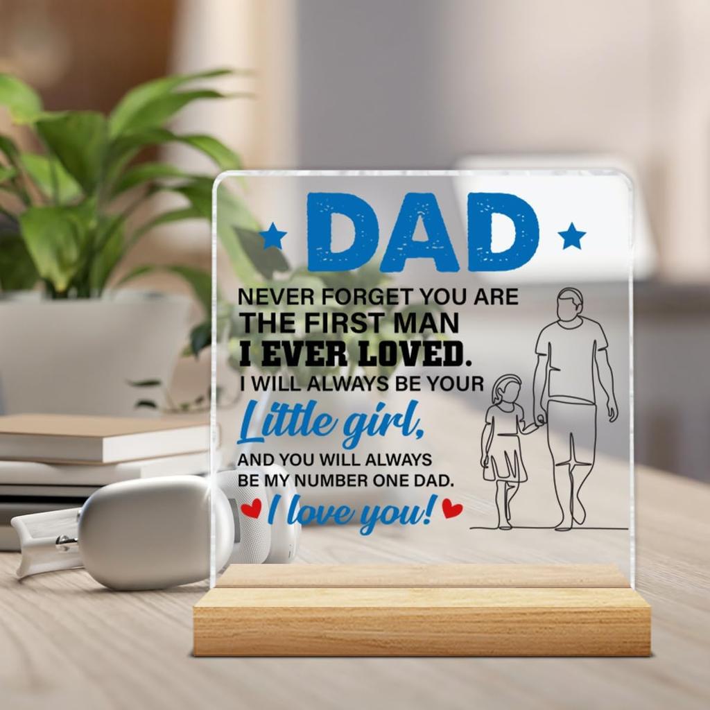 Dad Gift From Daughter, Gifts for Father Fathers Day Birthday, Dad Clear Acrylic Desk Decorative Sign Home Office Desk Decor