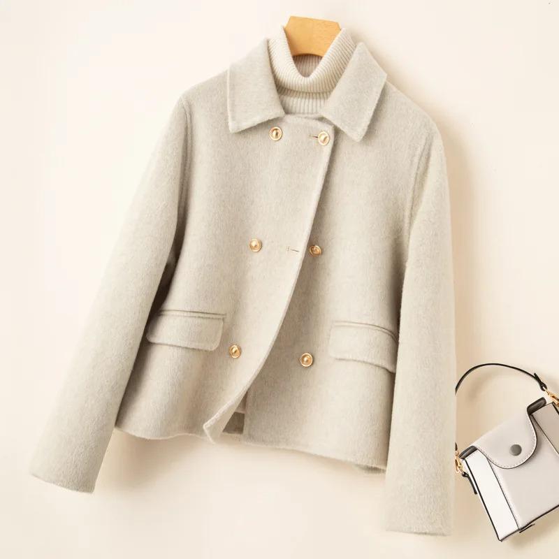 Cashmere Coat Women Autumn Winter Double-Breasted Doll Collar Short Wool Jacket Female Loose Outwear