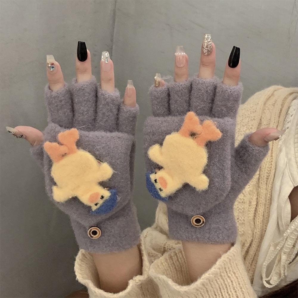 Duck Flip Plush Gloves Cartoon Winter Mittens Cute Half Finger Gloves  Writting