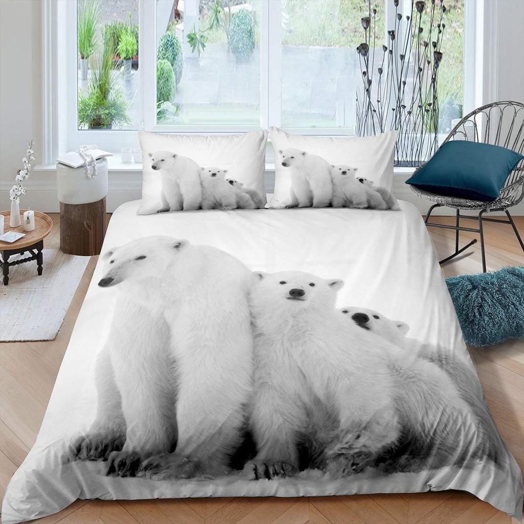 Polar Bear Duvet Cover King Queen 3D Lovely White Arctic Animal Bedding Set For Kids Teens Adult Wildlife Quilt Cover Pillowcase